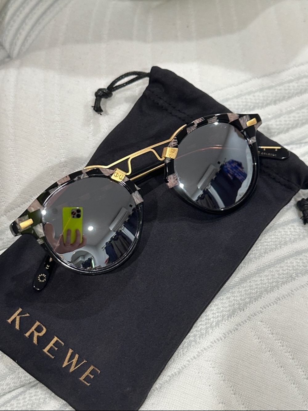 KREWE STL 18k St. Louis Mirrored Harlequin to Black Round Sunglasses